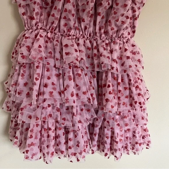 Mable Heartbreaker Strapless Pink Glitter Heart Ruffle Tulle Dress Medium - Picture 8 of 16